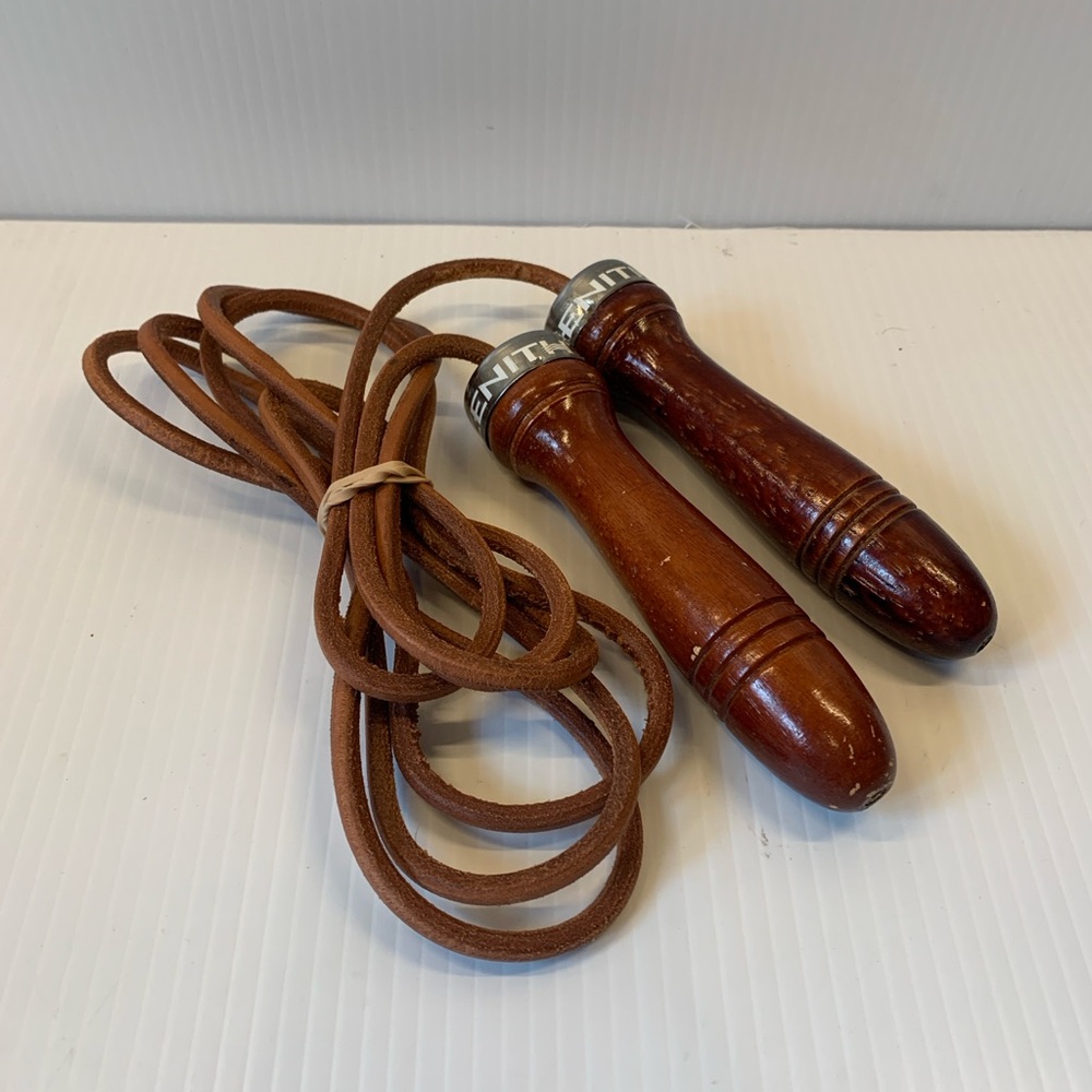 Vintage Wooden/leather Jump Rope with Brown Handles